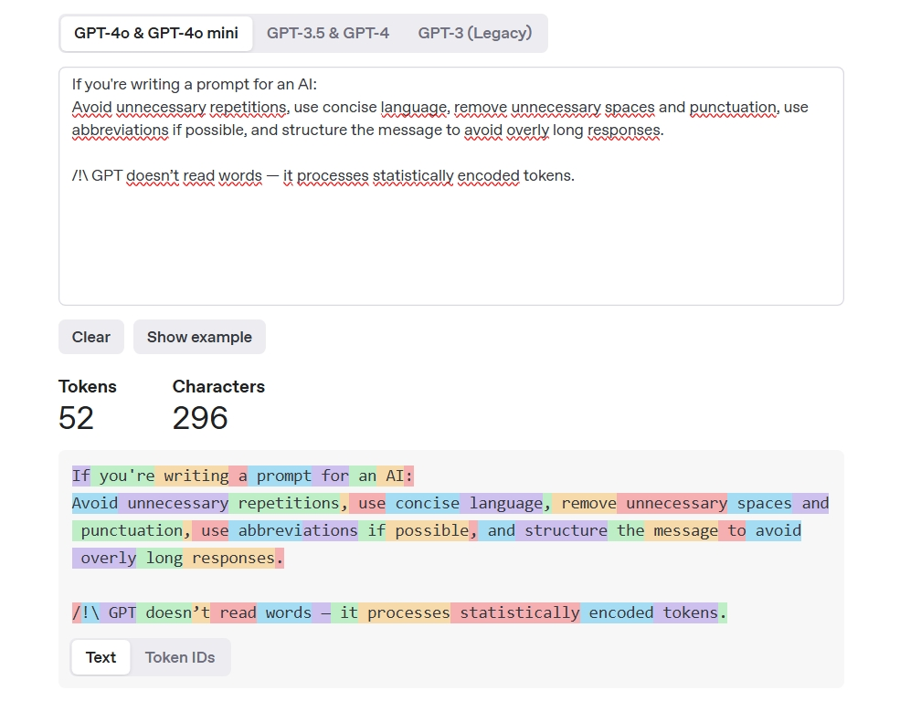 Example using OpenAI tokenizer