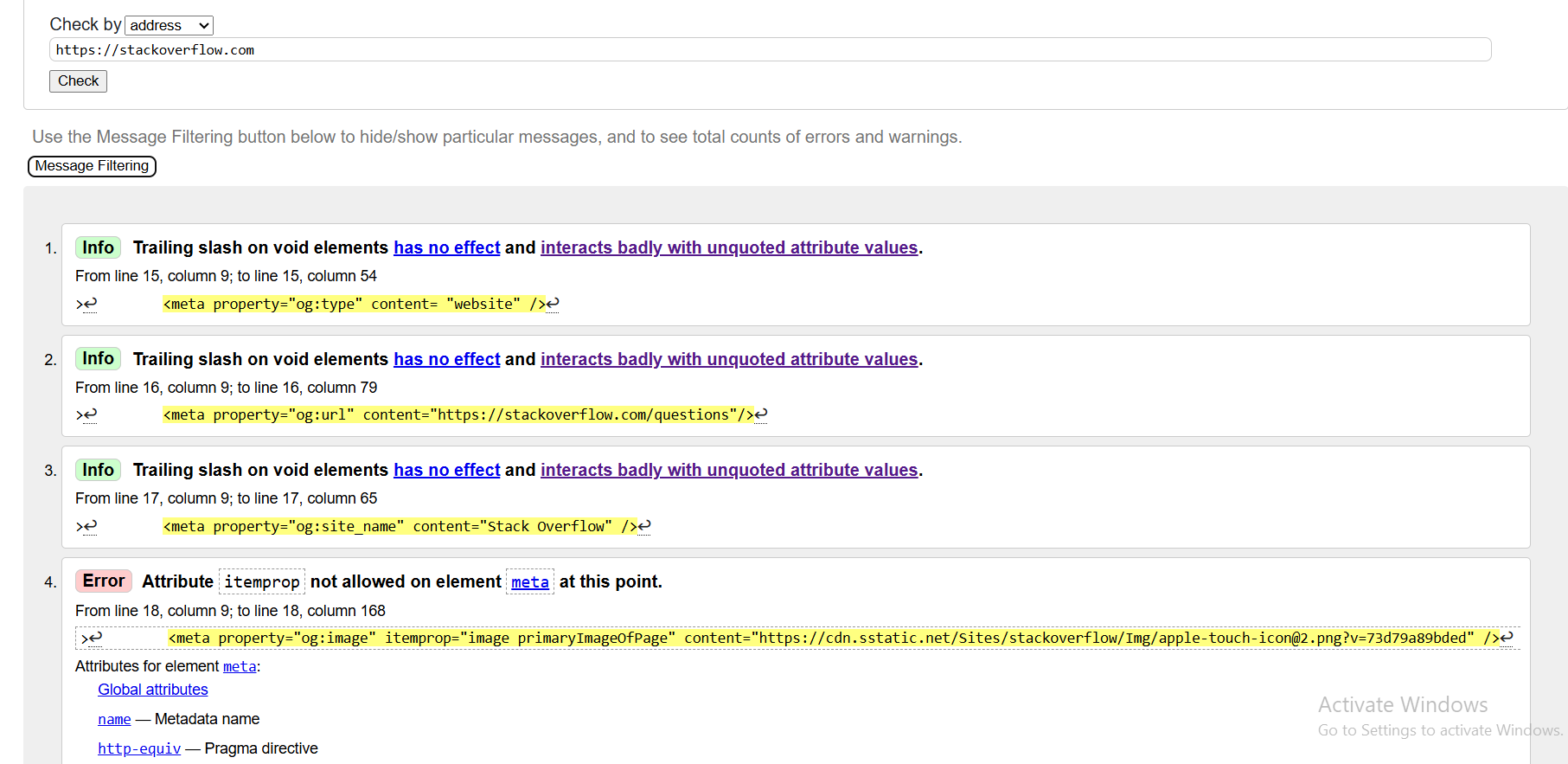 Example of URL validation using W3C Validator
